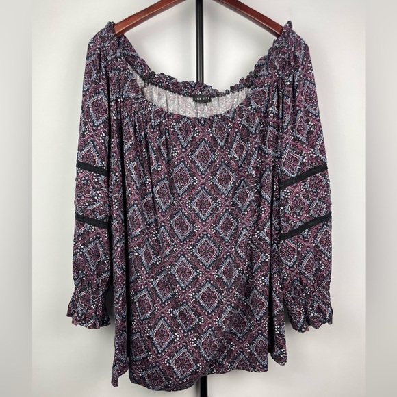 Lane Bryant Black Purple Boho Floral Diamond Top - Picture 1 of 6